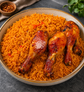 Party Jollof w Stewed Fried Chicken or Turkey